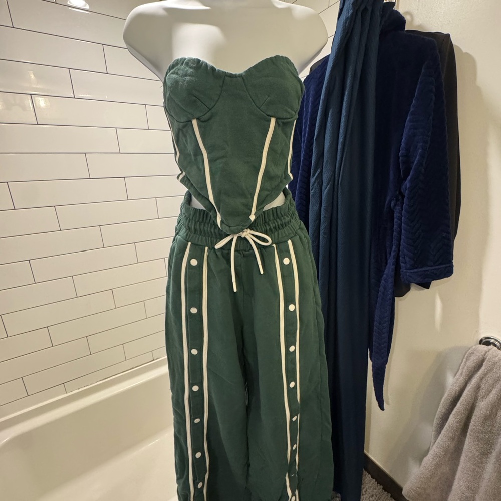 Green Strapless Jumpsuit with White Accents